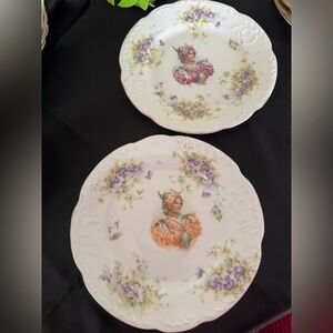 Antique Victorian Lady Decorative Serving Plates circa approx 1938